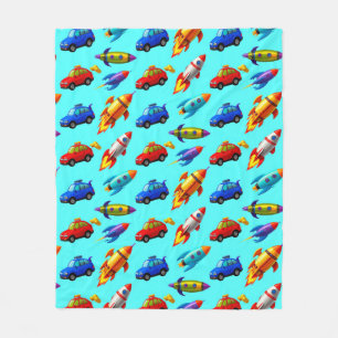 Seamless Pattern of Cars, Rockets, and Stars Fleece Blanket