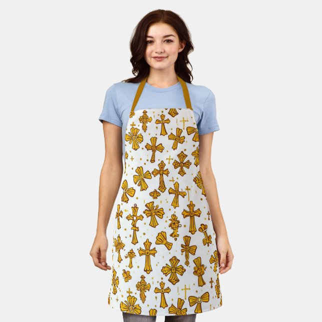 Seamless Pattern of Catholic Golden Holy Cross Apron (Worn)
