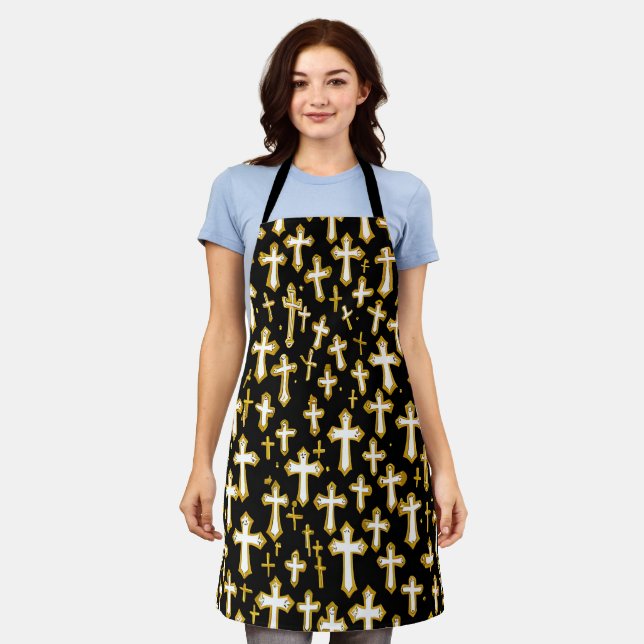 Seamless Pattern of Catholic Golden Holy Cross Apron (Worn)