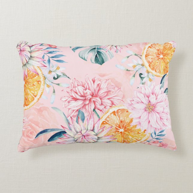 Seamless pattern of chrysanthemum, orange and Bloo Decorative Cushion (Front)