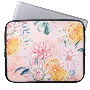 Seamless pattern of chrysanthemum, orange and Bloo Laptop Sleeve