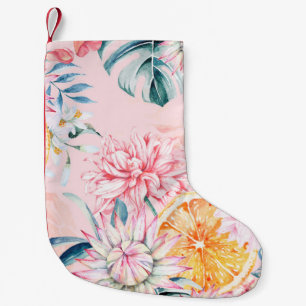 Seamless pattern of chrysanthemum, orange and Bloo Small Christmas Stocking