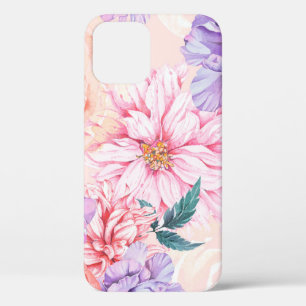 Seamless pattern of chrysanthemum, rose, peony and iPhone 12 case