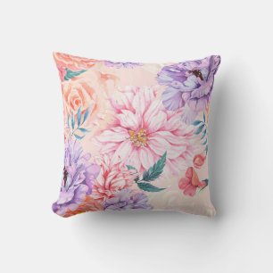 Seamless pattern of chrysanthemum, rose, peony and cushion