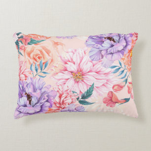 Seamless pattern of chrysanthemum, rose, peony and decorative cushion