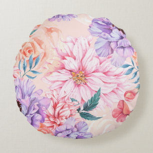 Seamless pattern of chrysanthemum, rose, peony and round cushion