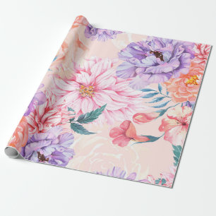 Seamless pattern of chrysanthemum, rose, peony and wrapping paper