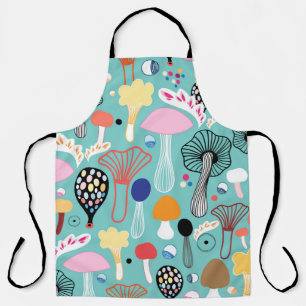 seamless pattern of colorful mushrooms on a green apron