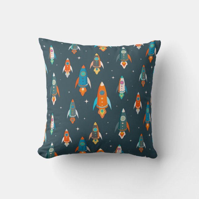 Seamless pattern of colorful rockets in outer spac cushion (Front)
