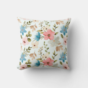 Seamless pattern of colorful watercolor wildflower cushion