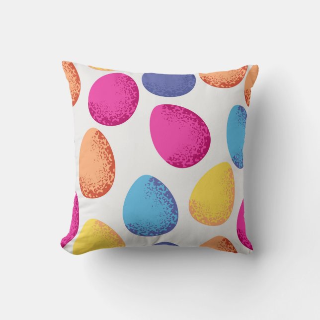 Seamless pattern of colourful Easter eggs on white Cushion (Front)