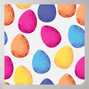 Seamless pattern of colourful Easter eggs on white Poster