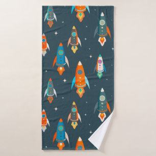 Seamless pattern of colourful rockets in outer spa bath towel