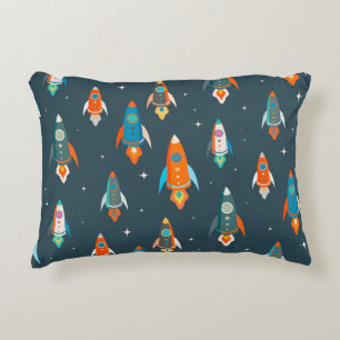 Seamless pattern of colourful rockets in outer spa decorative cushion