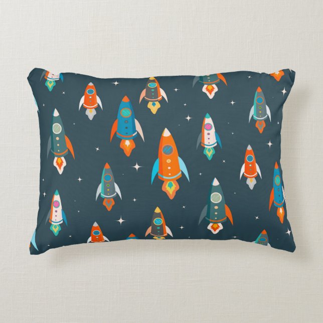 Seamless pattern of colourful rockets in outer spa decorative cushion (Front)