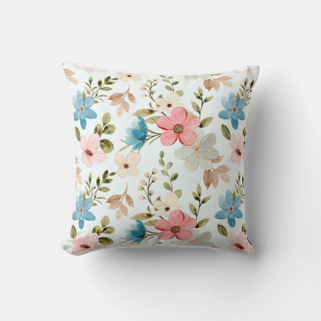 Seamless pattern of colourful watercolor wildflowe cushion (Front)