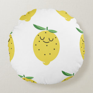 seamless pattern of Cute Lemon cartoon,  Round Cushion