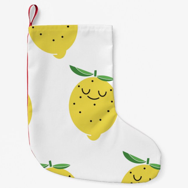 seamless pattern of Cute Lemon cartoon,  Small Christmas Stocking (Front)