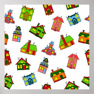 Seamless pattern of different colourful cartoon st poster