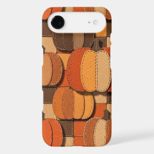 Seamless pattern of faux leather patchwork pumpkin