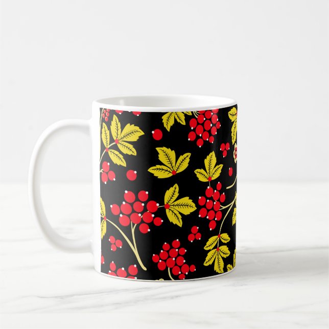  seamless pattern of flowers and berries. Russian  Coffee Mug (Left)
