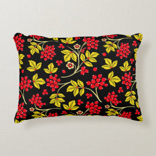 seamless pattern of flowers and berries. Russian Decorative Cushion