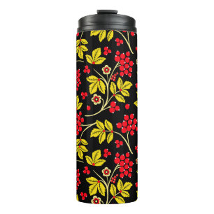 seamless pattern of flowers and berries. Russian Thermal Tumbler