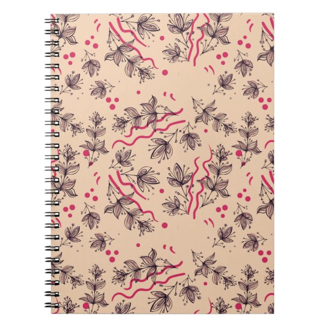 Seamless pattern of flowers and leaves. Floral orn Notebook (Front)
