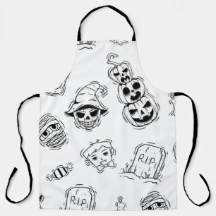 Seamless pattern of halloween icons with hand draw apron