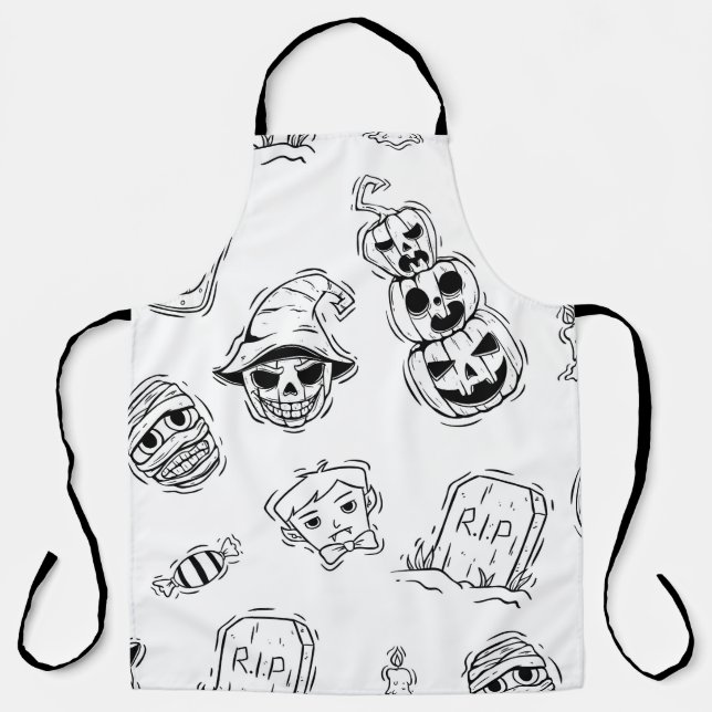 Seamless pattern of halloween icons with hand draw apron (Front)
