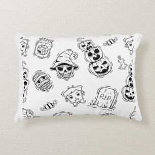 Seamless pattern of halloween icons with hand draw decorative cushion