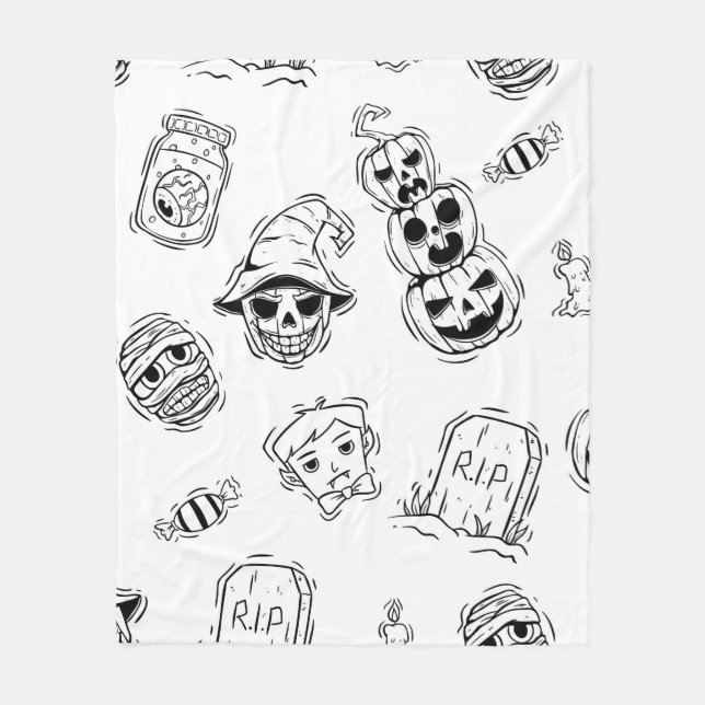 Seamless pattern of halloween icons with hand draw fleece blanket (Front)