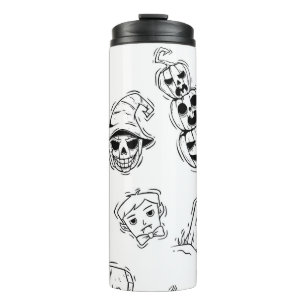 Seamless pattern of halloween icons with hand draw thermal tumbler