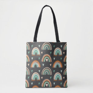 Seamless pattern of hand drawn hearts and boho rai tote bag