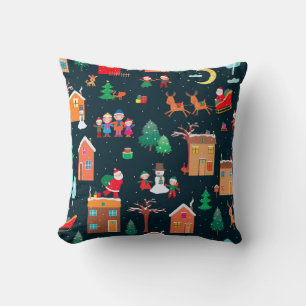Seamless pattern of happy Christmastime in a villa Cushion