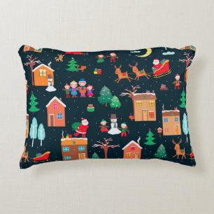 Seamless pattern of happy Christmastime in a villa Decorative Cushion
