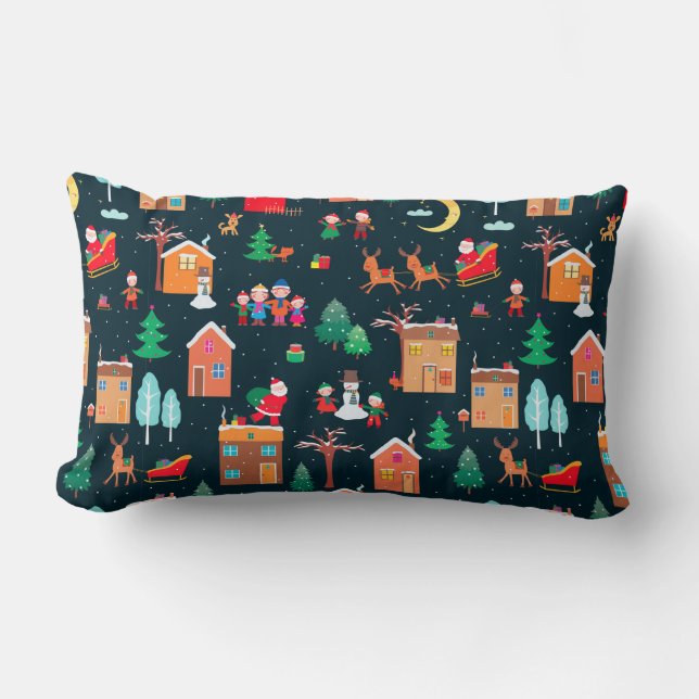 Seamless pattern of happy Christmastime in a villa Lumbar Cushion (Front)