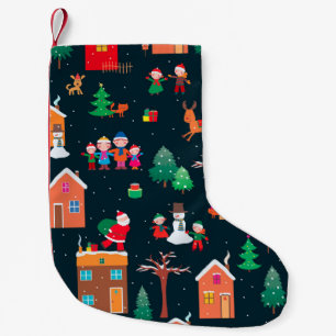 Seamless pattern of happy Christmastime in a villa Small Christmas Stocking