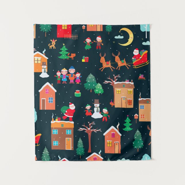 Seamless pattern of happy Christmastime in a villa Tapestry (Front)