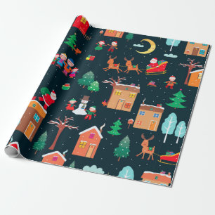 Seamless pattern of happy Christmastime in a villa Wrapping Paper
