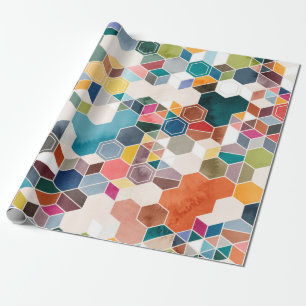 Seamless pattern of hexagons in random colors in w wrapping paper
