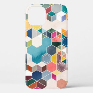 Seamless pattern of hexagons in random colours in iPhone 12 case