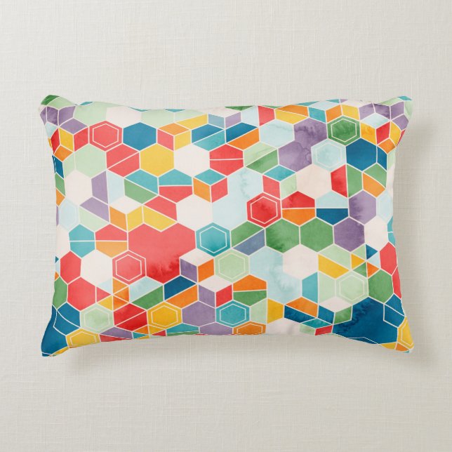 Seamless pattern of hexagons in random colours in  decorative cushion (Front)