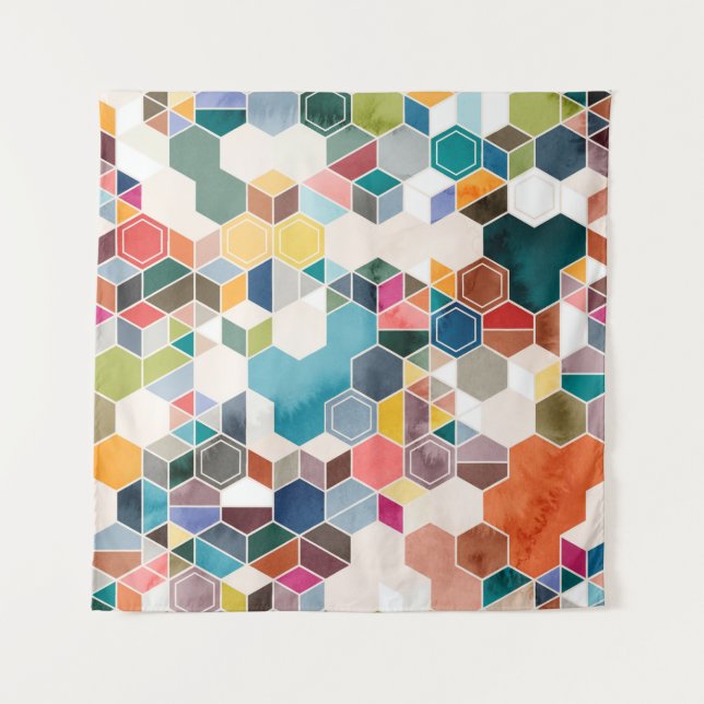 Seamless pattern of hexagons in random colours in  tapestry (Front)
