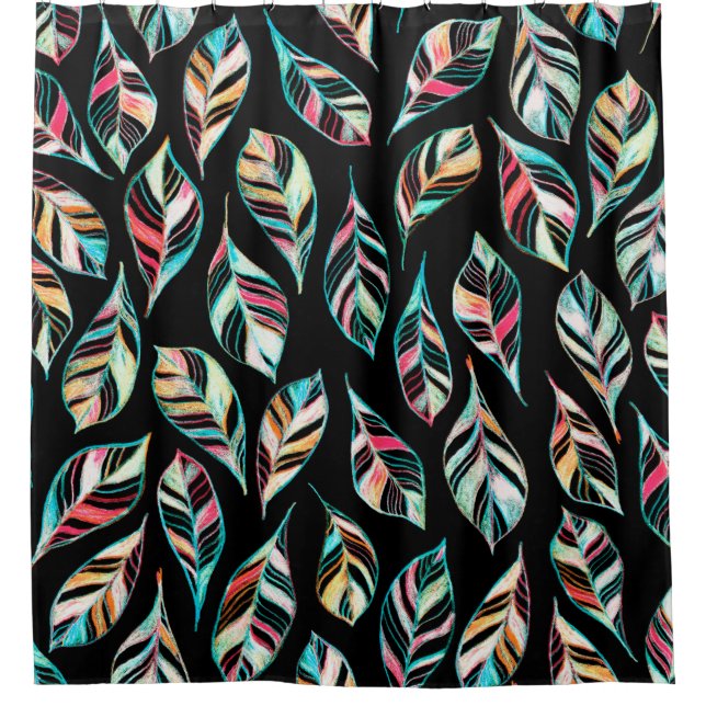 Seamless pattern of leaves. Hand drawing coloured  Shower Curtain (Front)