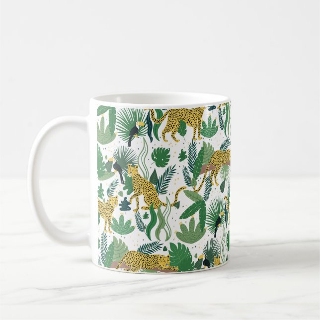 seamless pattern of leopards in jungle. Summer tro Coffee Mug (Left)
