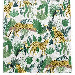 seamless pattern of leopards in jungle. Summer tro Shower Curtain