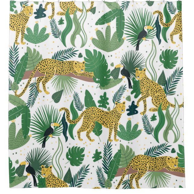 seamless pattern of leopards in jungle. Summer tro Shower Curtain (Front)
