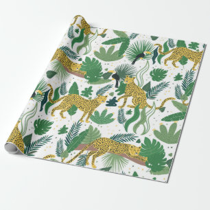 seamless pattern of leopards in jungle. Summer tro Wrapping Paper