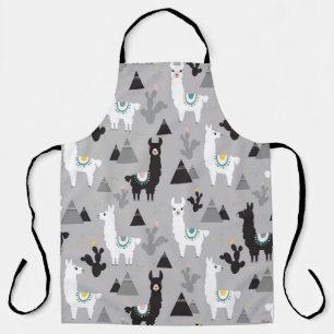 Seamless pattern of llama cactus and mountains apron